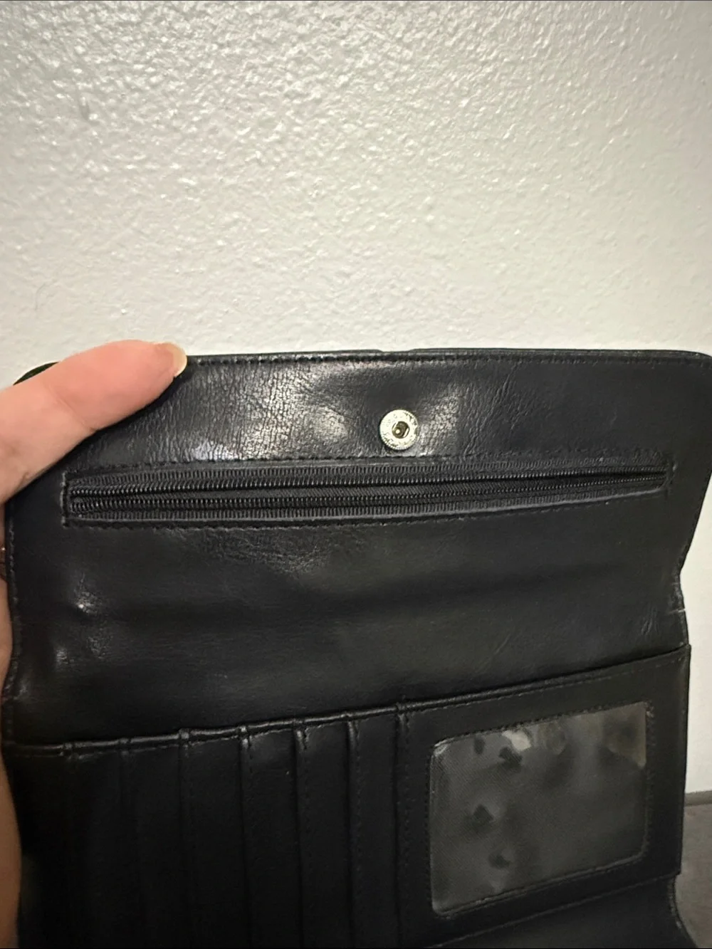 Classic Black Leather Wallet Clutch with Silver Ring Accent Wilson’s Leather